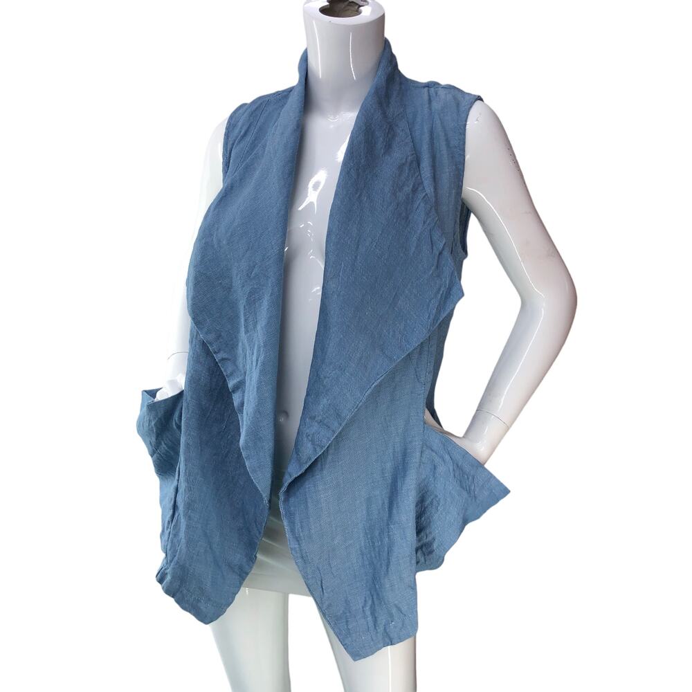 Vivienne Tam Vvn Womens Size S Cardigan Vest Pockets Cascade Collar Open Blue